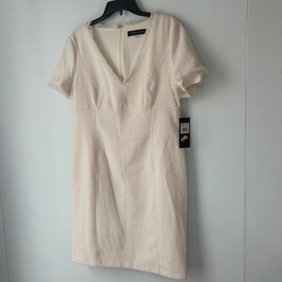 Andrew Marc Pearl Textured V Neck Sheath Dress Short Sleeve Size 14 Read - Picture 2 of 14